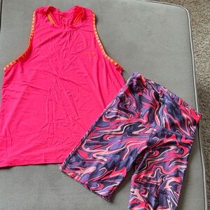 Under Armour Hot Pink Racerback Tank & Pink/Black Swirl Bike Shorts Set
